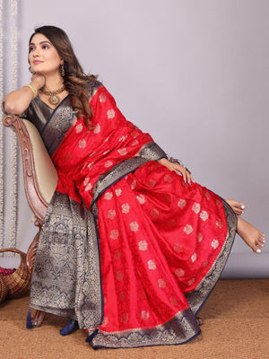 Rajwada Red Silk Blend Printed Saree For Women