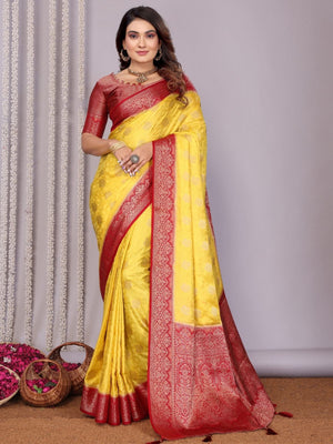 Rajwada Yellow Silk Blend Printed Saree For Women