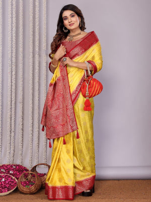 Rajwada Yellow Silk Blend Printed Saree For Women