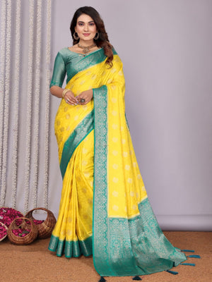 Rajwada Yellow Silk Blend Printed Saree For Women