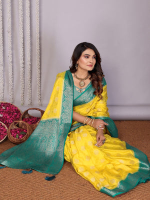 Rajwada Yellow Silk Blend Printed Saree For Women
