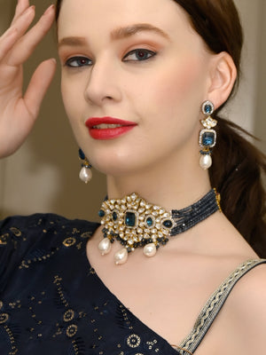 Rajwada Women Dark Blue Royal Choker Neckpiece