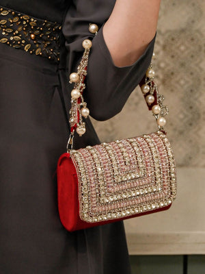Rajwada Women Red And Silver Embellished Clutch