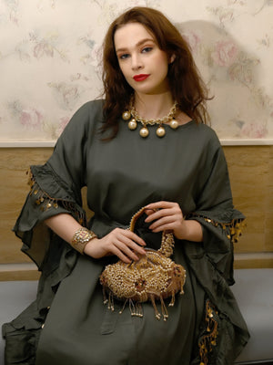 Rajwada Golden Embellished Clutch Bag For Women