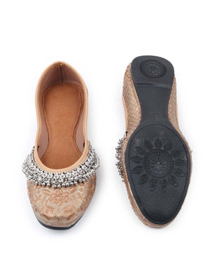 Rajwada Women Handmade Gold Embroidered Flat Mojri