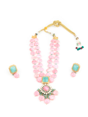 Rajwada Women Pink Marble Beads Long Necklace