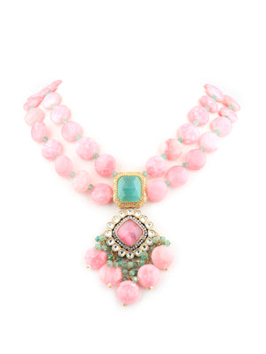 Rajwada Women Pink Marble Beads Long Necklace