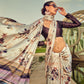 Rajwada Off White And Wine Satin Printed Saree With Unstitched Blouse For Women