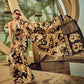 Rajwada Beige And Black Satin Printed Saree With Unstitched Blouse For Women