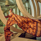 Rajwada Brown And Rust Satin Printed Saree With Unstitched Blouse For Women