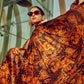 Rajwada Brown And Rust Satin Printed Saree With Unstitched Blouse For Women