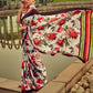 Rajwada White And Red Satin Printed Saree With Unstitched Blouse For Women