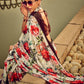 Rajwada White And Red Satin Printed Saree With Unstitched Blouse For Women