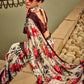 Rajwada White And Red Satin Printed Saree With Unstitched Blouse For Women