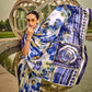 Rajwada White And Blue Satin Printed Saree With Unstitched Blouse For Women