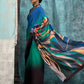Rajwada Blue And Green Satin Printed Saree With Unstitched Blouse For Women