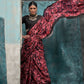 Rajwada Maroon Satin Printed Saree With Unstitched Blouse For Women