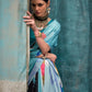 Rajwada Sea Green Satin Printed Saree With Unstitched Blouse For Women