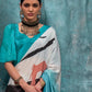 Rajwada Sea Green Satin Printed Saree With Unstitched Blouse For Women