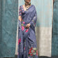 Rajwada Purple Satin Printed Saree With Unstitched Blouse For Women