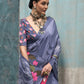 Rajwada Purple Satin Printed Saree With Unstitched Blouse For Women