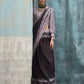 Rajwada Black And Mauve Satin Printed Saree With Unstitched Blouse For Women