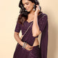 Rajwada Wine Satin Embellished Saree With Unstitched Blouse For Women