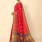 Rajwada Red And Navy Blue Cotton Blend Woven Design Saree With Unstitched Blouse For Women