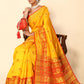 Rajwada Yellow Cotton Blend Woven Design Saree With Unstitched Blouse For Women