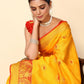 Rajwada Yellow Cotton Blend Woven Design Saree With Unstitched Blouse For Women