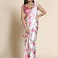 Rajwada White And Pink Satin Printed Saree With Unstitched Blouse For Women
