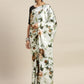 Rajwada White And Brown Satin Printed Saree With Unstitched Blouse For Women