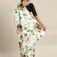 Rajwada White And Brown Satin Printed Saree With Unstitched Blouse For Women