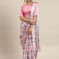 Rajwada Pink Satin Printed Saree With Unstitched Blouse For Women