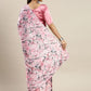 Rajwada Pink Satin Printed Saree With Unstitched Blouse For Women