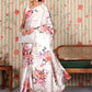Rajwada White Satin Printed Saree With Unstitched Blouse For Women