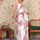 Rajwada White Satin Printed Saree With Unstitched Blouse For Women