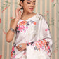 Rajwada White Satin Printed Saree With Unstitched Blouse For Women