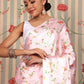 Rajwada Pink Satin Printed Saree With Unstitched Blouse For Women