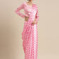 Rajwada Pink And White Satin Printed Saree With Unstitched Blouse For Women