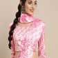 Rajwada Pink And White Satin Printed Saree With Unstitched Blouse For Women