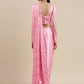 Rajwada Pink And White Satin Printed Saree With Unstitched Blouse For Women