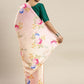 Rajwada Peach Satin Printed Saree With Unstitched Blouse For Women