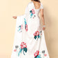 Rajwada White Satin Printed Saree With Unstitched Blouse For Women