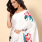 Rajwada White Satin Printed Saree With Unstitched Blouse For Women