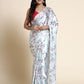 Rajwada White Satin Printed Saree With Unstitched Blouse For Women