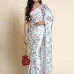 Rajwada White Satin Printed Saree With Unstitched Blouse For Women