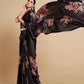 Rajwada Black Satin Printed Saree With Unstitched Blouse For Women