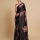 Rajwada Black Satin Printed Saree With Unstitched Blouse For Women
