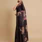 Rajwada Black Satin Printed Saree With Unstitched Blouse For Women